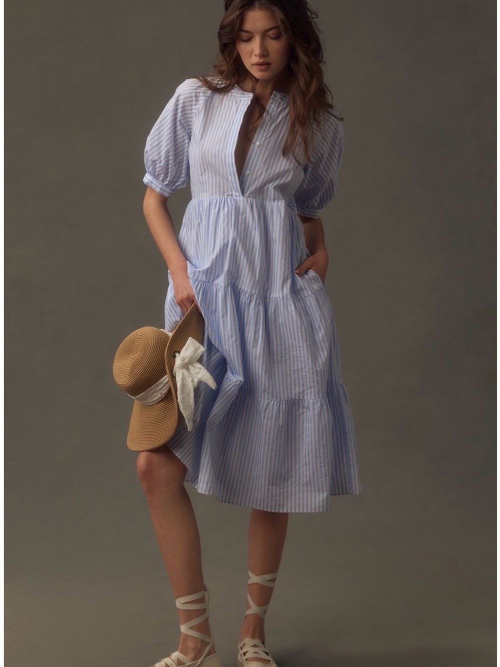 NWT English Factory Puff-Sleeve Tiered Midi Dress Size S